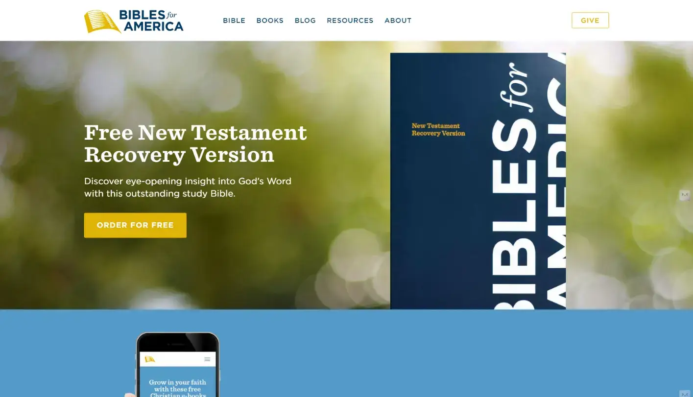 Bibles for America content and distribution website built by freelance WordPress developer Tamilarasan N
