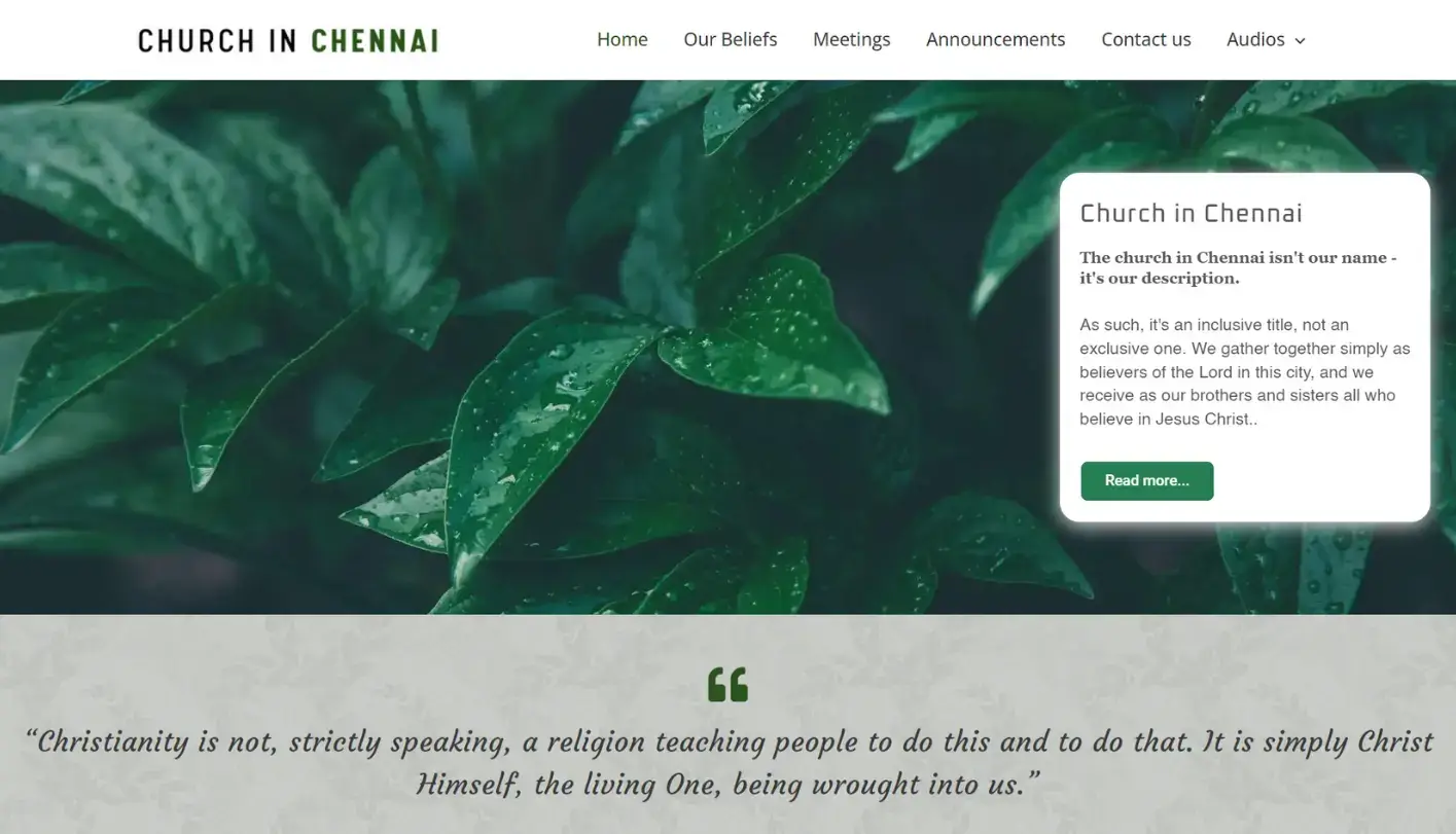 Church in Chennai ministry website and attendance app built by freelance WordPress developer Tamilarasan N